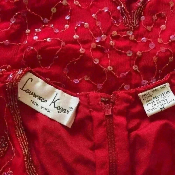 Vintage Laurence Kazar Beaded Silk Red Dress Sz M - Picture 8 of 8